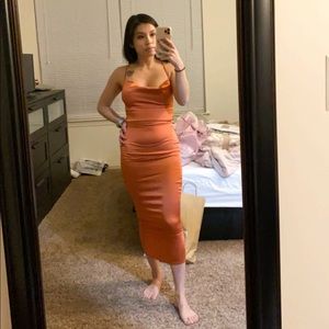 PLT Rust Strappy Cowl Neck Midi Dress